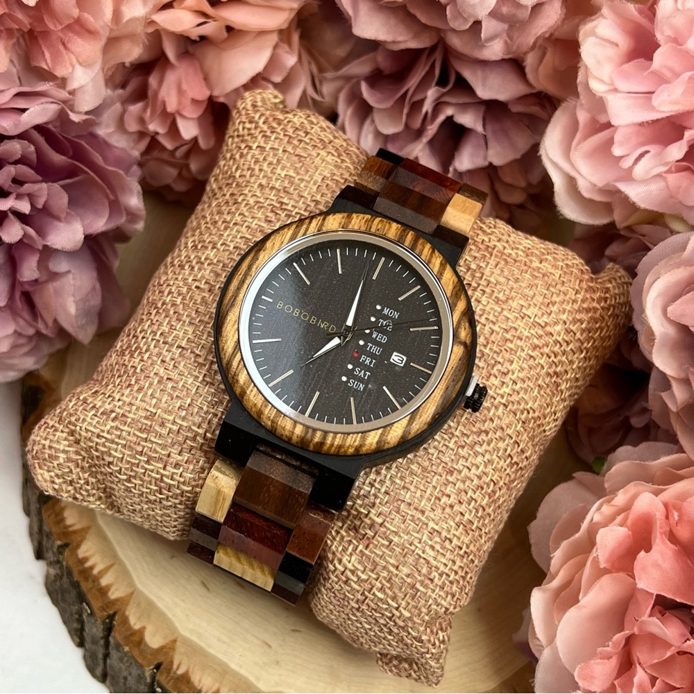 Luxury Multi Tone Colorful Wood Quartz Watch - Picture 8 of 16